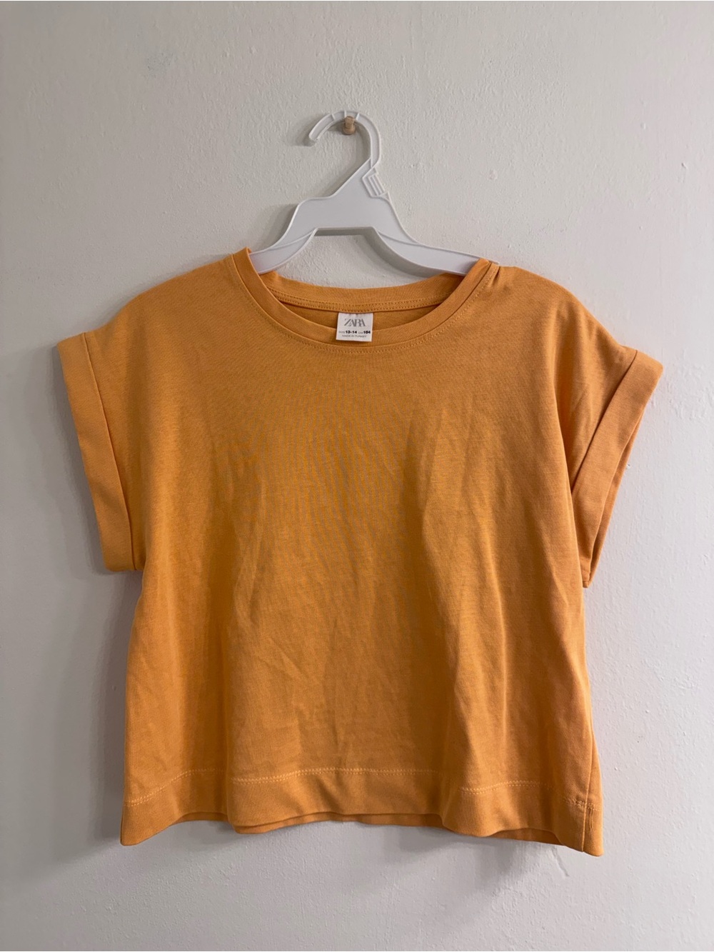 Zara Orange Rolled-Sleeve Boxy Crop Tee
